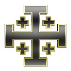 Black with gold frame heraldic cross isolated on white.