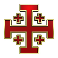 Fototapeta na wymiar Red with gold frame heraldic cross isolated on white.