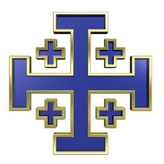Blue with gold frame heraldic cross isolated on white. - 14602971