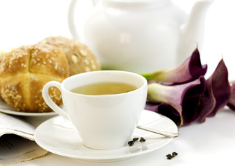 Breakfast whith green tea Crusty French Bread