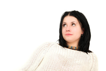 Portrait of teenage girl with face piercings looking up