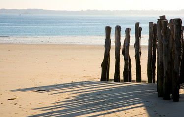 Traditional wooden stakes at Saint-Malo (Brittany, France)