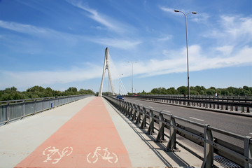 Modern bicycle lane on a suspension bridge.Europe.