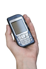 Mobile phone in hand isolated