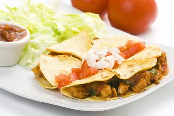 delicious chicken quesadilla and fresh vegetables