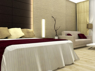 3D render of a bedroom