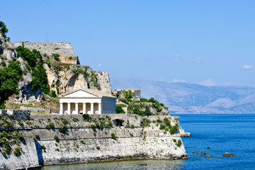 Greek Temple on Coast of Corfu - obrazy, fototapety, plakaty