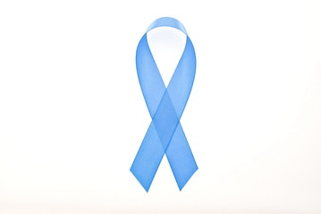 Blue satin breast cancer awareness ribbon isolated