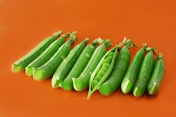 set of Green peas vegetable on orange background