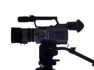 side view of video camera mounted on tripod