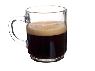 glass cap coffee with foam on white background