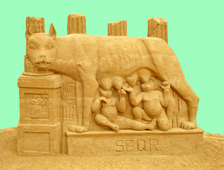 Sculpture from sand. The Roman she-wolf