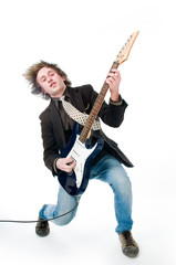 Fototapeta premium Young man playing electro guitar