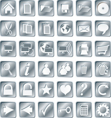 Silvery squared web buttons and icons