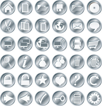 Round, silvery web buttons and icons