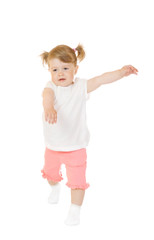 Small smiling girl make gymnastic exercise