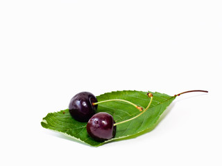Cherries on a leaf