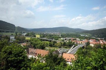 Fototapeta na wymiar Aerial view of a small German town in Bavarian