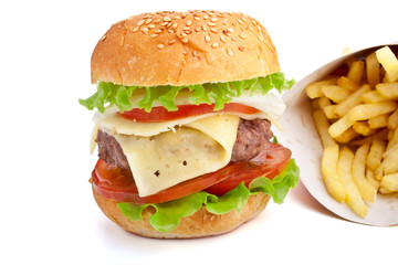 cheeseburger and french fries