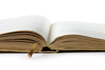 Opened old book with bookmark