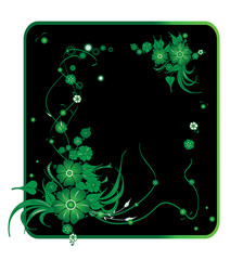 Vector frame. Green floral pattern on a black background