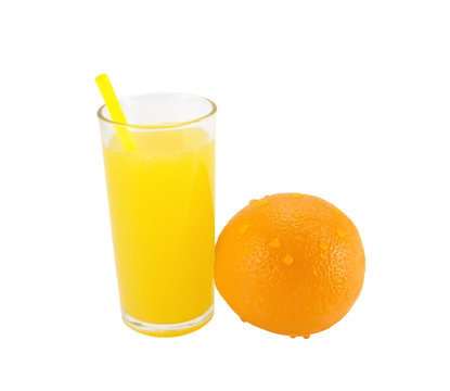 Fresh natural orange juice on a white