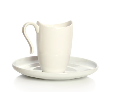 White modern teacup on white background
