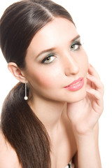 Fototapeta premium Studio portrait of a beautiful young sexy woman, isolated on whi