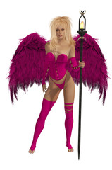 Pink Winged Angel With Blonde Hair