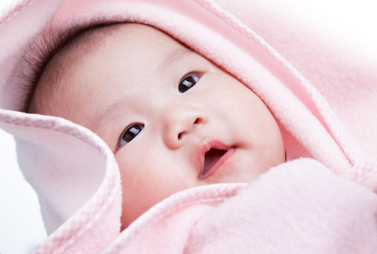 Baby With Pink Blanket