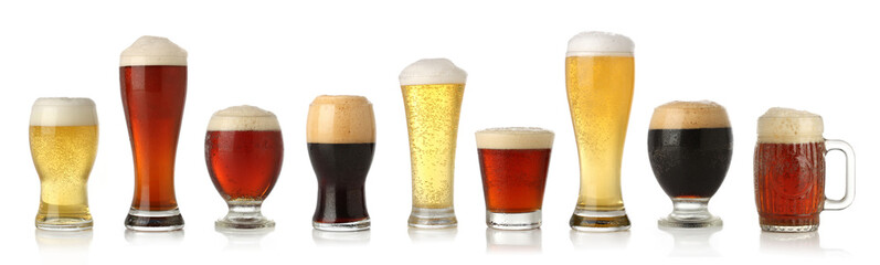 Various glasses of different beers, isolated on white - 14692171