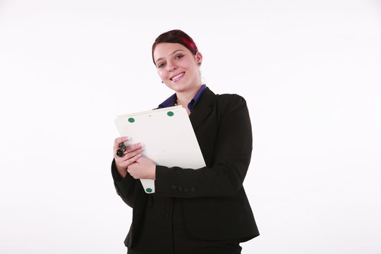 Gesch&auml;ftsfrau mit Mini Flip-chart