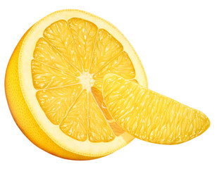 Zitronenhälfte und Zitronenschnitz
