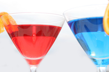 Martini glasses with multicolor cocktails