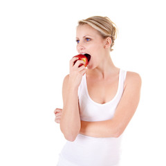 Young woman and apple