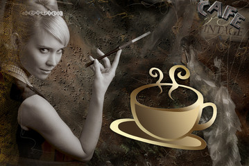 Vintage woman and cup of coffee