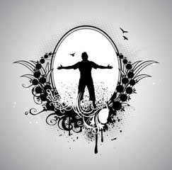 man raising his hands