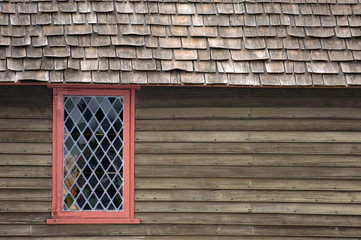 Colorful window in old house in Salem, MA