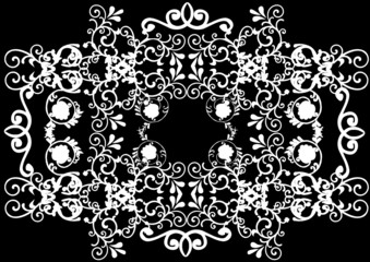 white symmetric decoration on black