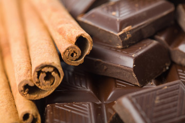 broken pieces of chocolate and cinnamon