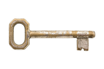 Old metal key isolated