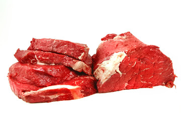 raw meat over white
