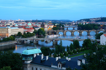 Twilight view of Prague bridges