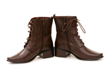 Brown boots isolated on the white background