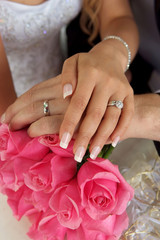 Obraz na płótnie Canvas Bride & Groom wearing wedding rings