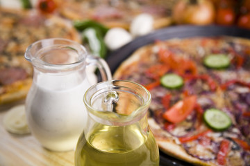 Vegetables with a pizza