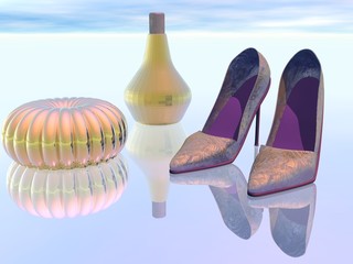 Highheels, Parfumflacon, Muschel