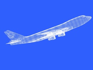 Fototapeta na wymiar model of jet airplane isolated on blue