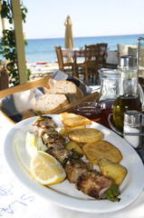greek island taverna specialty pork souvlaki shish kebap kebob
