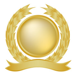 Gold laurel wreath and banner.